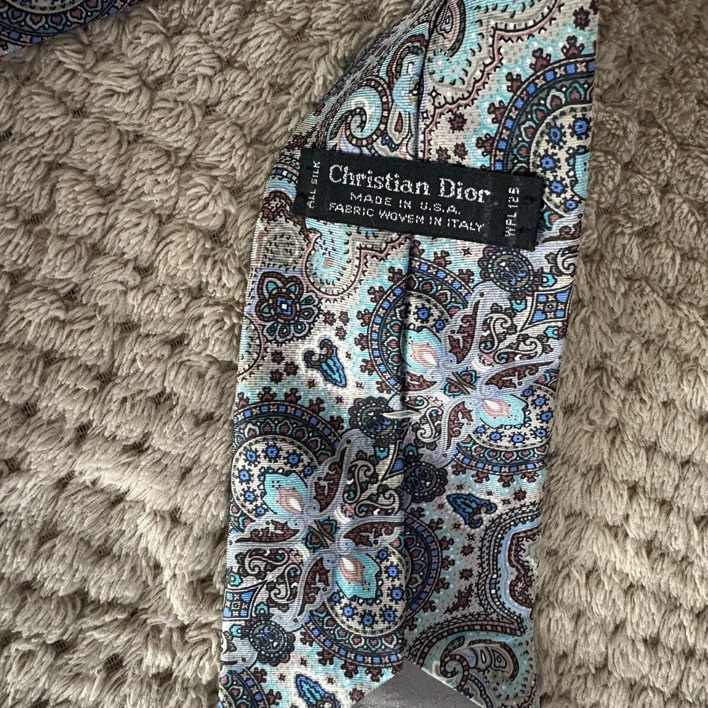 Christian Dior 100% Silk Paisley Men's Neck Tie Blue USA Made Vintage VTG - Picture 7 of 12